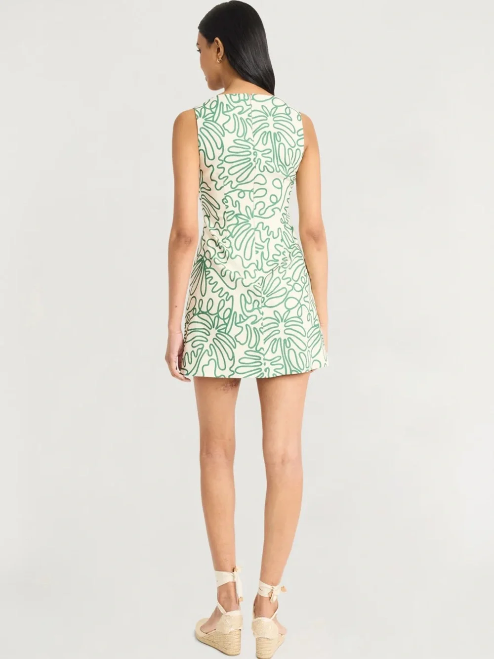 The Good Journey Cream Mini Dress with Squiggle Green Abstract Print EUC 4 - Picture 2 of 6